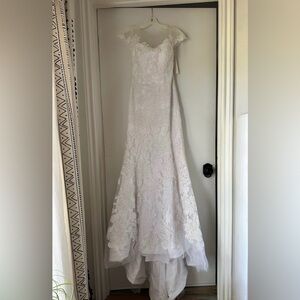 David's Bridal Galina Signature Illusion Sleeve Wedding Dress